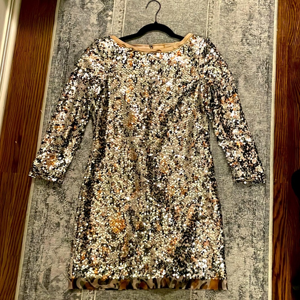 Elie Tahari Amelie sequin animal print dress w/ sheer leopard print!